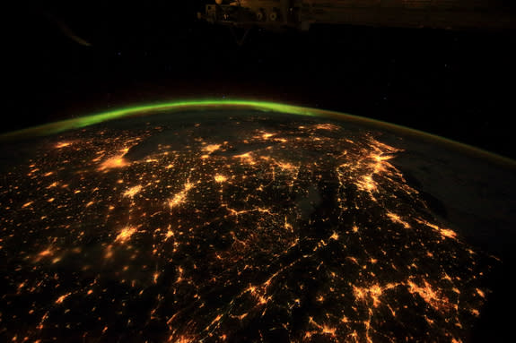 Nighttime view of Spain and the Mediterranean Sea as seen in the new IMAX film, "A Beautiful Planet."