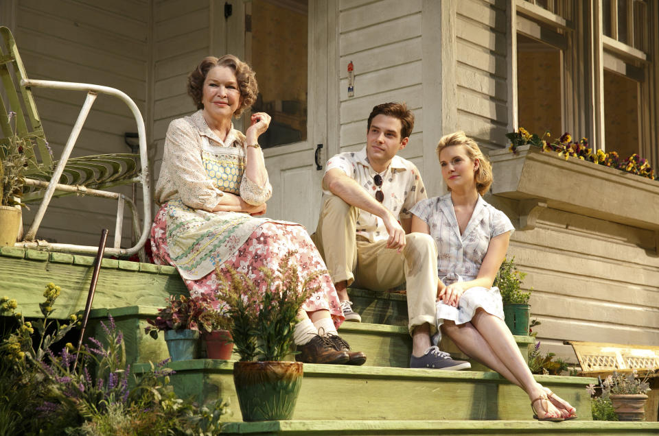 This undated theater image released by Boneau/Bryan-Brown shows, from left, Ellen Burstyn, Ben Rappaport and Maggie Grace from a production of the Roundabout Theatre Company's "Picnic." (AP Photo/Boneau/Bryan-Brown, Joan Marcus)