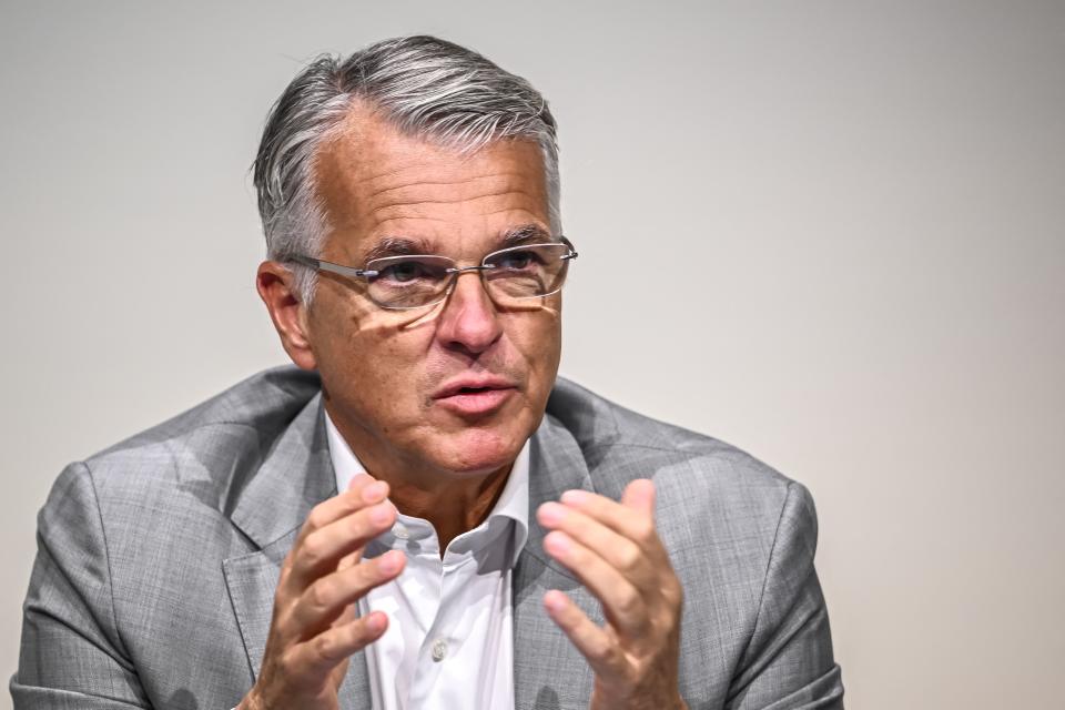 UBS chief executive Sergio Ermotti gives a press conference on the first results of the Swiss giant banking UBS since it's Credit Suisse merger in Zurich on August 31, 2023. UBS has decided that the Swiss unit of its recently-swallowed rival Credit Suisse will be 