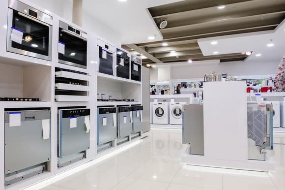 An appliance showroom.