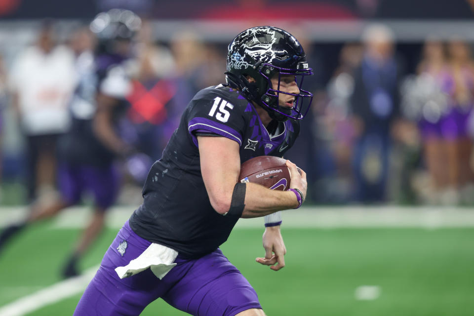 Max Duggan and TCU are in the College Football Playoff despite an overtime loss to Kansas State in the Big 12 title game. (Photo by George Walker/Icon Sportswire via Getty Images)