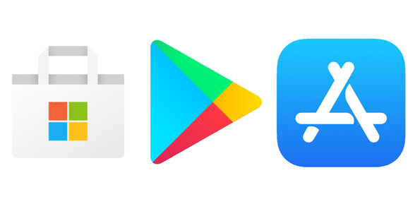 Microsoft Store Google Play Store Apple App Store logos