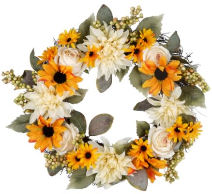 Sunflower, Rose, Dahlia & Berry Wreath. (Image via Michaels)