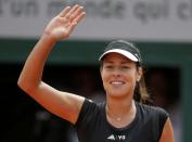 Ana Ivanovic of Serbia celebrates after defeating Elina Svitolina of Ukraine during their women's quarter-final match during the French Open tennis tournament at the Roland Garros stadium in Paris, France, June 2, 2015. REUTERS/Jean-Paul Pelissier