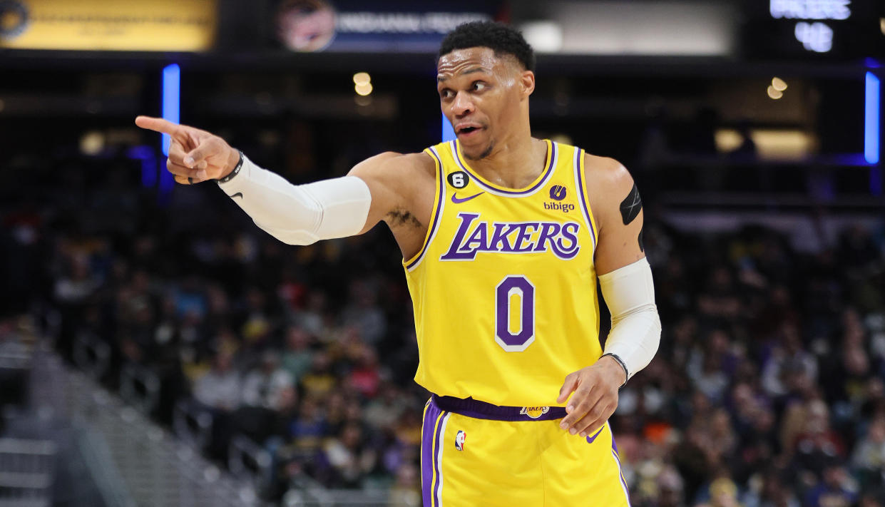 Russell Westbrook is expected to reach a buyout agreement with the Utah Jazz after being traded by the Los Angeles Lakers before Thursday's deadline. (Andy Lyons/Getty Images)