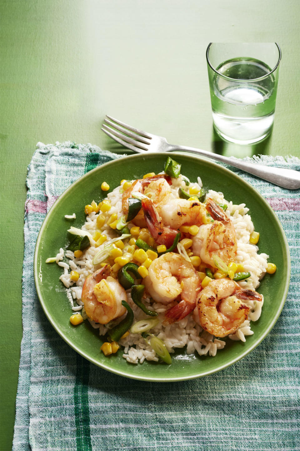 Sautéed Shrimp, Poblanos and Corn with Creamy Rice