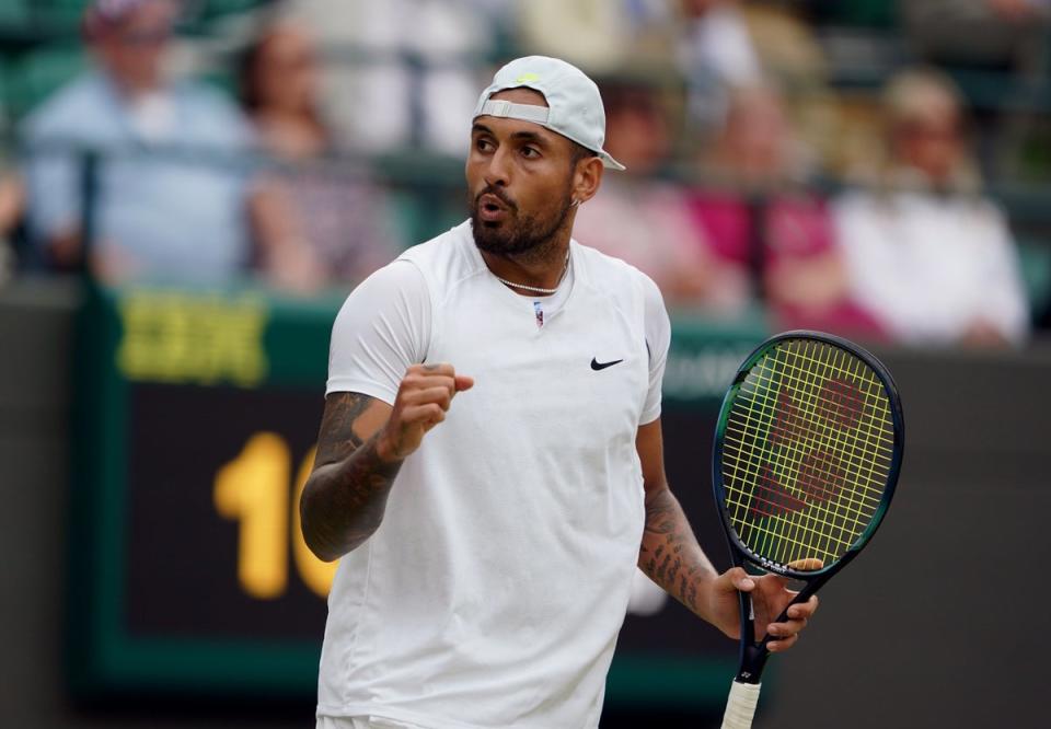 Nick Kyrgios during the Gentlemen’s Quarter Final match against Cristian Garin. (PA) (PA Wire)