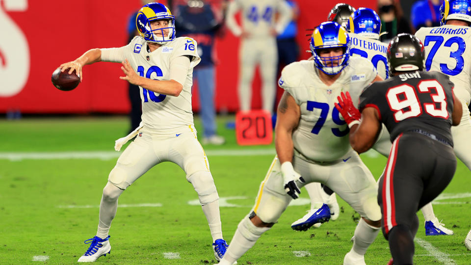 Jared Goff, pictured here in action for the Los Angeles Rams against the Tampa Bay Buccaneers.