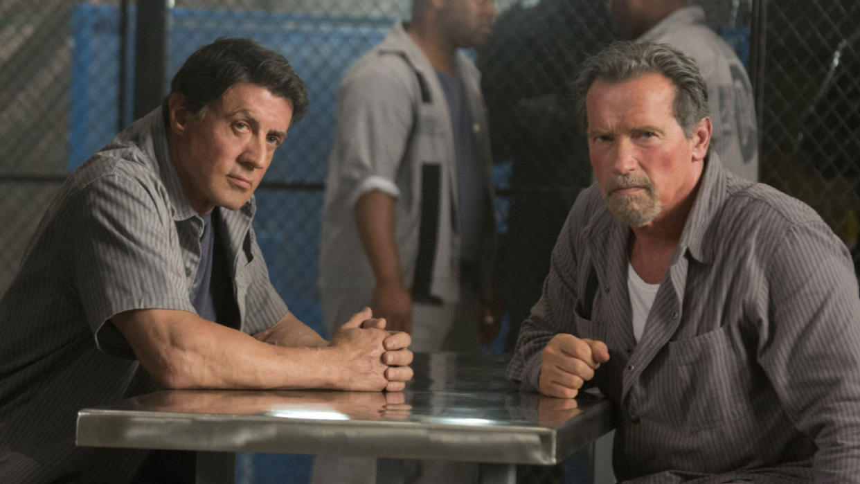  Sylvester Stallone and Arnold Schwarzenegger in Escape Plan. 