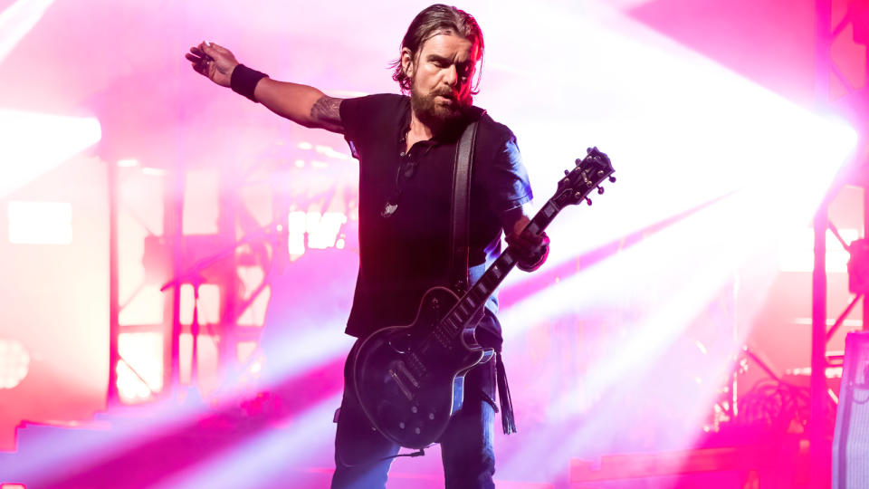 Billy Duffy of The Cult performs at Meadow Brook Amphitheatre on July 27, 2022 in Rochester, Michigan.