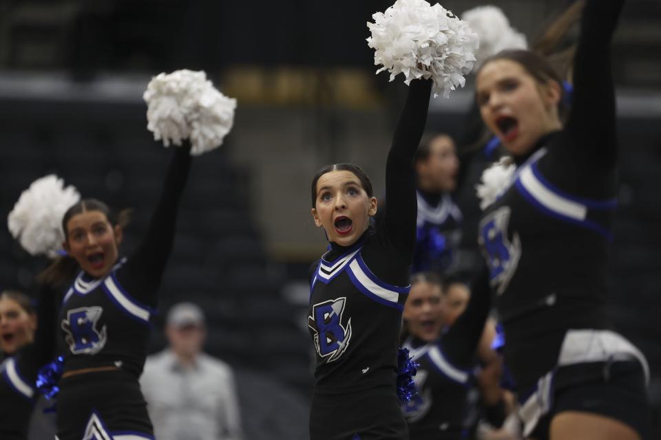 Bingham High School competes in the 6A Competitive Cheer Tournament at the UCCU Center at Utah Valley University in Orem on Thursday, Jan. 25, 2023. | Laura Seitz, Deseret News