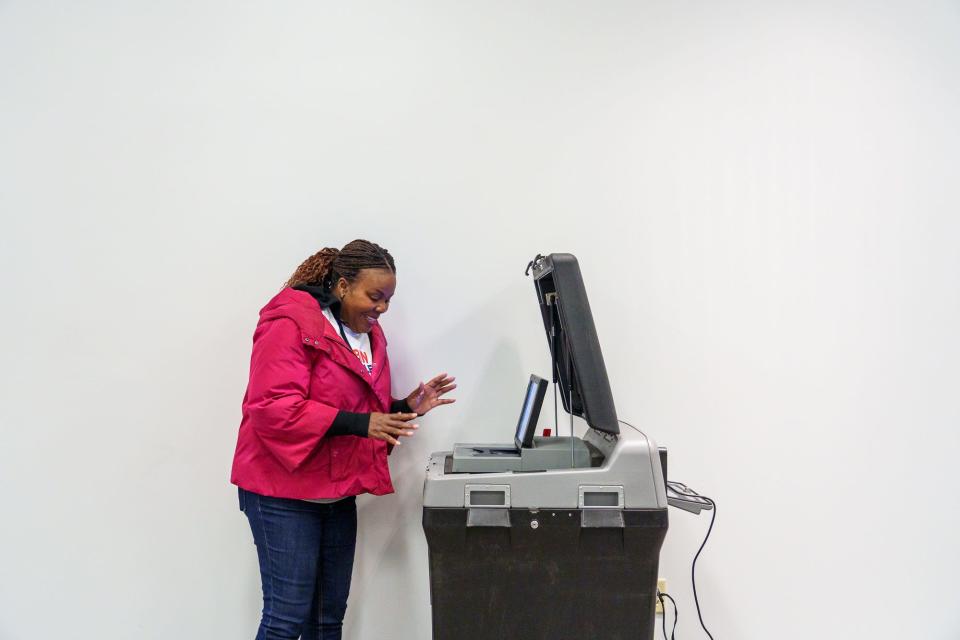 Indianapolis state Rep. Robin Shackleford, who's running in the Democratic mayoral primary, casts her vote Tuesday, May 2, 2023, at New Beginnings Fellowship Church on the city's east side. Shackleford has served in the Indiana House of Representatives from the 98th district since 2012.