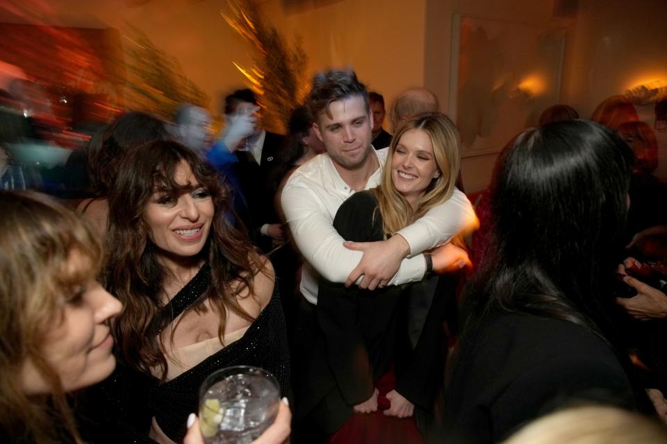 Leo Woodall and Meghann Fahy attend the HBO & Max post-Emmys reception on January 15, 2024.