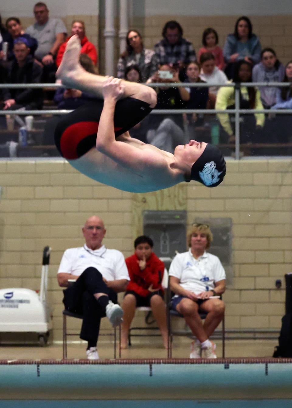 Brockton diver Kal Sheehan versus Brockton on Thursday, Jan. 25, 2024.