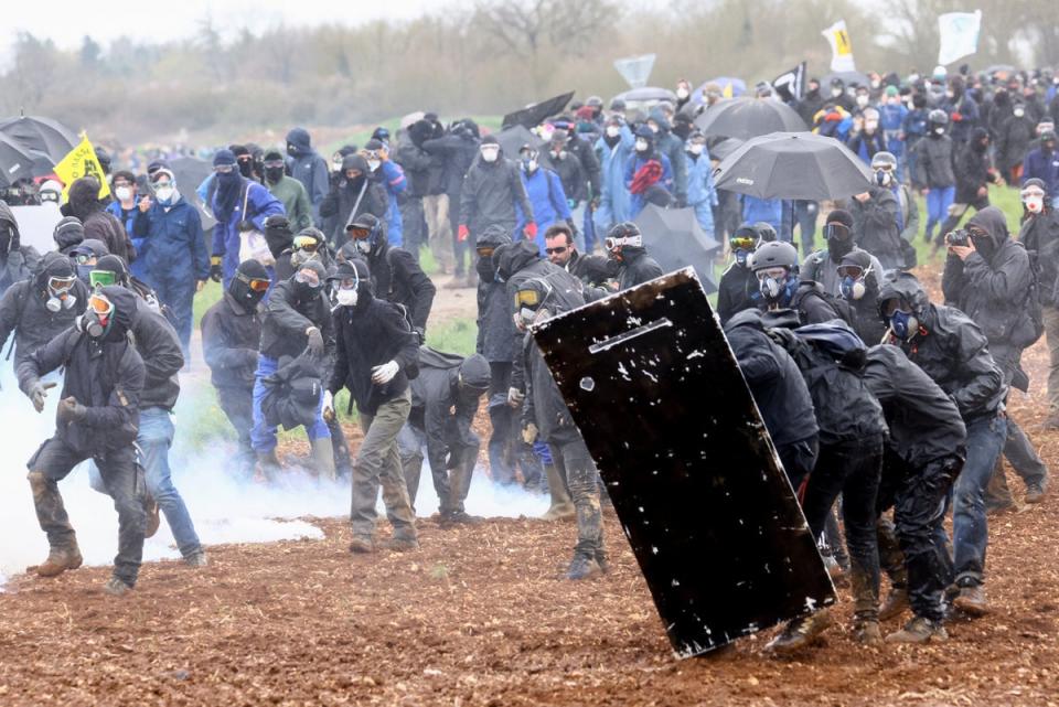 Police in riot gear clash with ‘Bassines Non Merci’ protesters (Reuters)