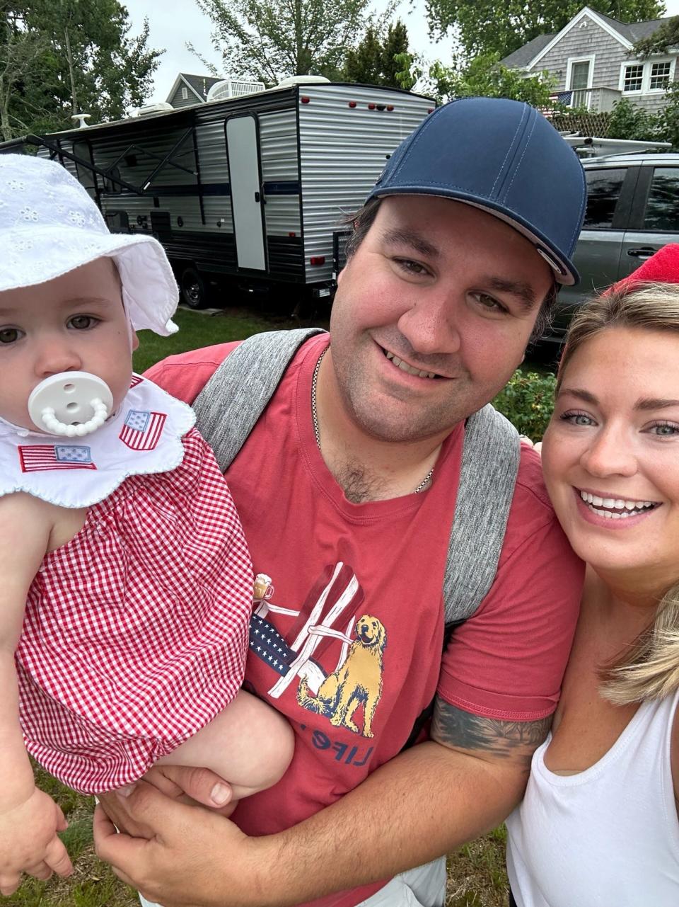 Steven Nasta, seen here with his wife, Andrea, and their daughter, Emma, is one of several new full-time firefighters at Kennebunk Fire Rescue in Kennebunk, Maine.
