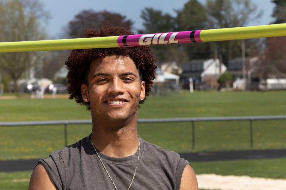 Freehold Boro track standout Malakai Pressey works on his form during recent after school workout. Pressey was the state indoor track champion in the high jump