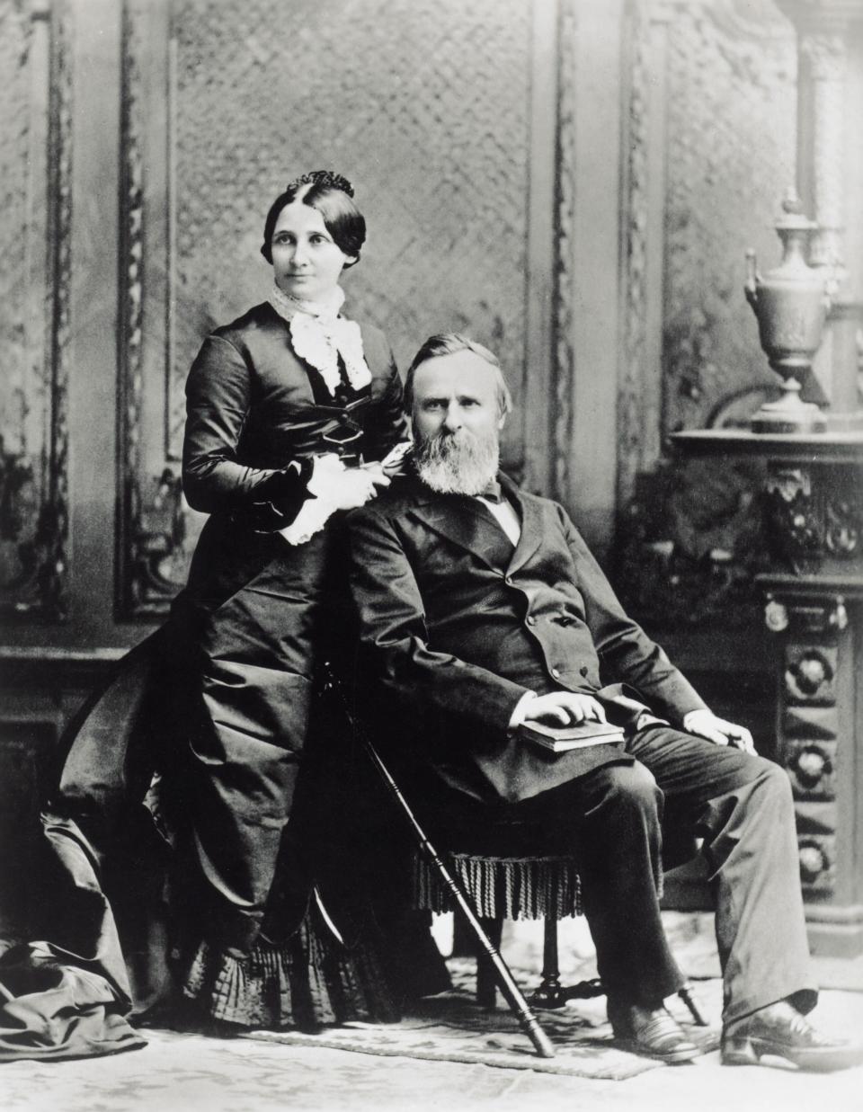 This portrait photograph shows President Rutherford B. Hayes and First Lady Lucy Webb Hayes. Mrs. Hayes was the first first lady to graduate from college, earning her degree from Cincinnati Wesleyan Female College in 1850.