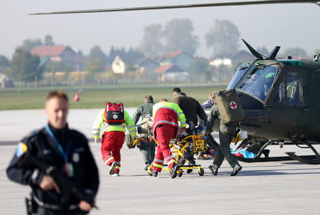 Participants of the European Union Force (EUFOR), Armed Forces, Border Police and State Investigation and Protection Agency (SIPA) of Bosnia and Herzegovina practice an anti-terrorism situation during an exercise at the Sarajevo International Airport, Bosnia and Herzegovina October 13, 2017. REUTERS/Dado Ruvic