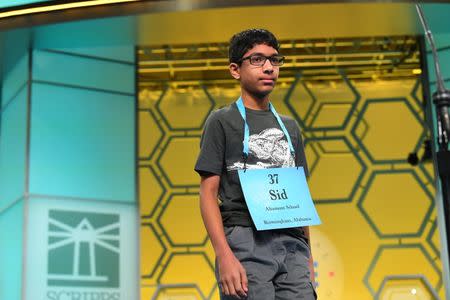 May 31, 2018; National Harbor, MD, USA; Siddharth Doppalapudi from Alabama spelled the word amyloid incorrectly during the 2018 Scripps National Spelling Bee at the Gaylord National Resort and Convention Center. Mandatory Credit: Jack Gruber-USA TODAY NETWORK