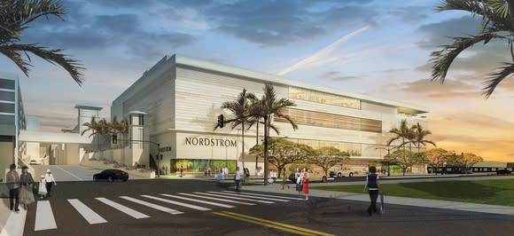 A rendering of the exterior of a Nordstrom store