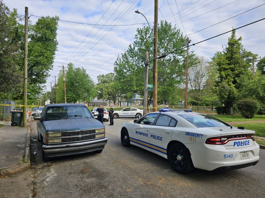 Police presence at Orange Mound Park following the block party shooting.