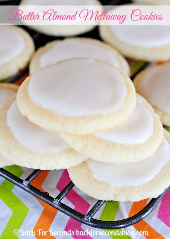<p>Back For Seconds</p><p>These are light, and simple, but boy, are they ever delicious! </p><p>Get the recipe: <a href="http://backforseconds.com/butter-almond-meltaways/" rel="nofollow noopener" target="_blank" data-ylk="slk:Butter Almond Meltaways;elm:context_link;itc:0;sec:content-canvas" class="link rapid-noclick-resp"><strong>Butter Almond Meltaways</strong></a></p>