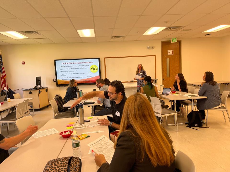 Cynthia Sandler leads a discussion as part of PNW BOCES' Future of Education Collective, a series of meetings for educators to focus on AI and ChatGPT and how to handle them in schools.