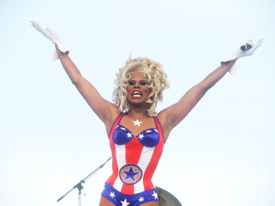 : Rupaul performs during the Gay Rights March April 25, 1993 in Washington, DC