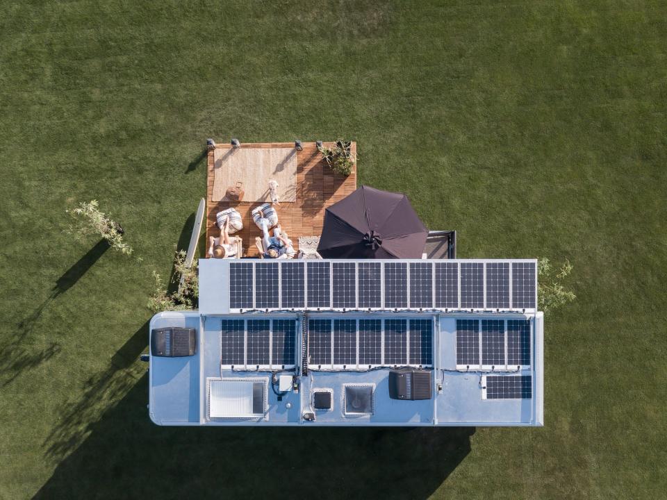 the top of the trailer with solar panels