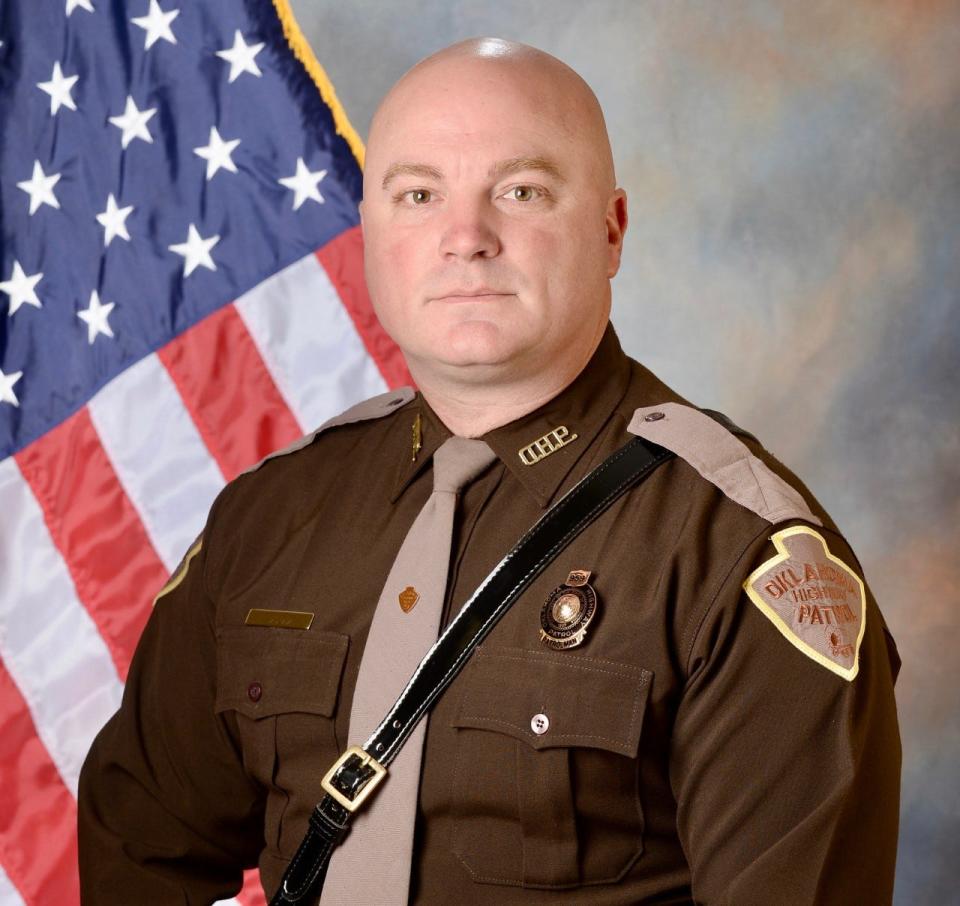 Oklahoma Highway Patrol trooper Adam Wood was working on I-40 in Sequoyah County Tuesday, Jan. 31, 2023, when he witnessed a tractor-trailer slide on ice into a cable barrier near Little Vian Creek.