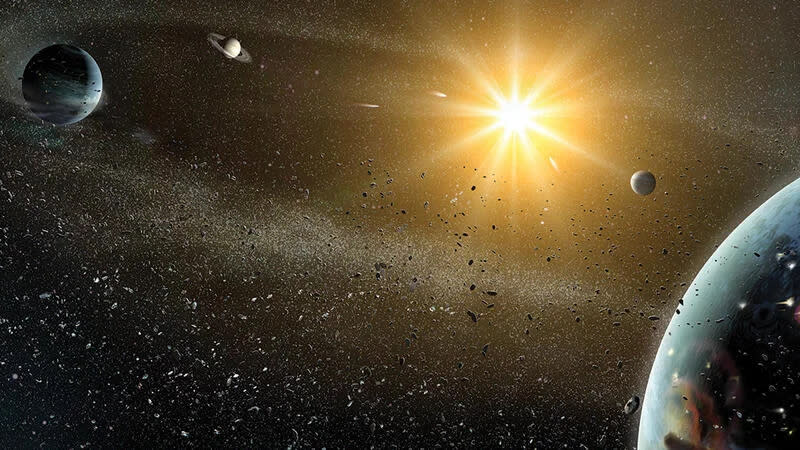  Artist's depiction of a star system that is crowded with giant planets. 