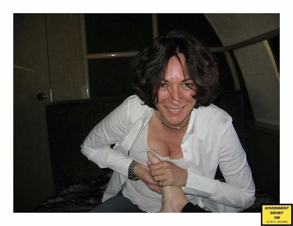 This image of Ghislaine Maxwell , which has been shown to the court during the sex trafficking trial of Maxwell in the Southern District of New York . The British socialite is accused of preying on vulnerable young girls and luring them to massage rooms to be molested by Jeffrey Epstein between 1994 and 2004 (US Department of Justice) (PA Media)