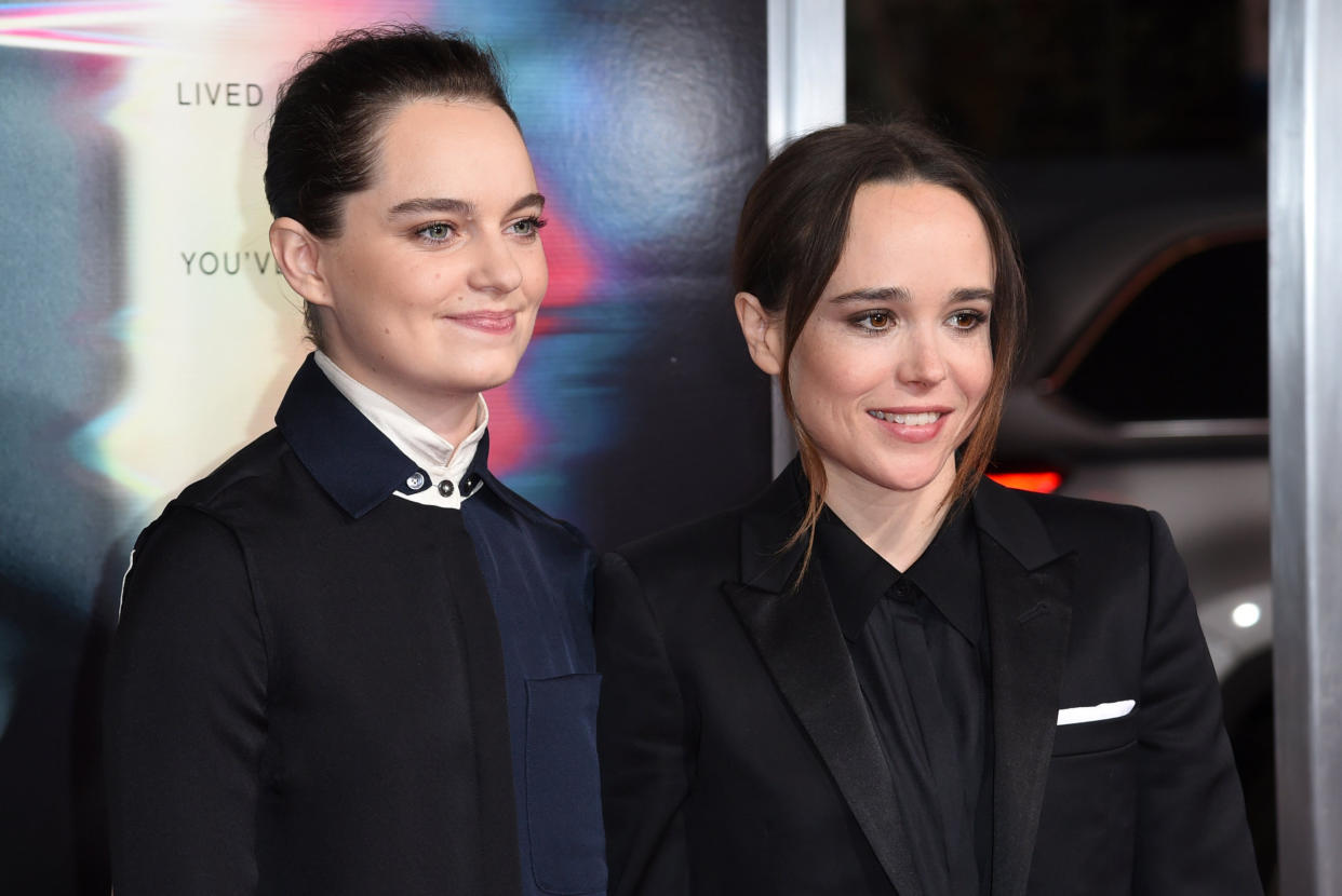 <p>Elliot Page, left, and Emma Portner in 2017</p> (AP)