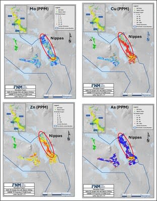 Figure 2: Map of Nippas Target area within the Storjuctan project showing regional till sampling geochemical results (CNW Group/First Nordic Metals Corp.)