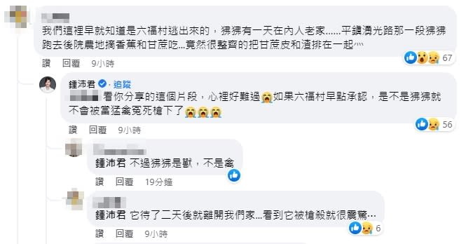 附近居民表示早就知道是六福村的狒狒，台北市議員鍾沛君也留言。（圖／翻攝自黃揚明臉書）