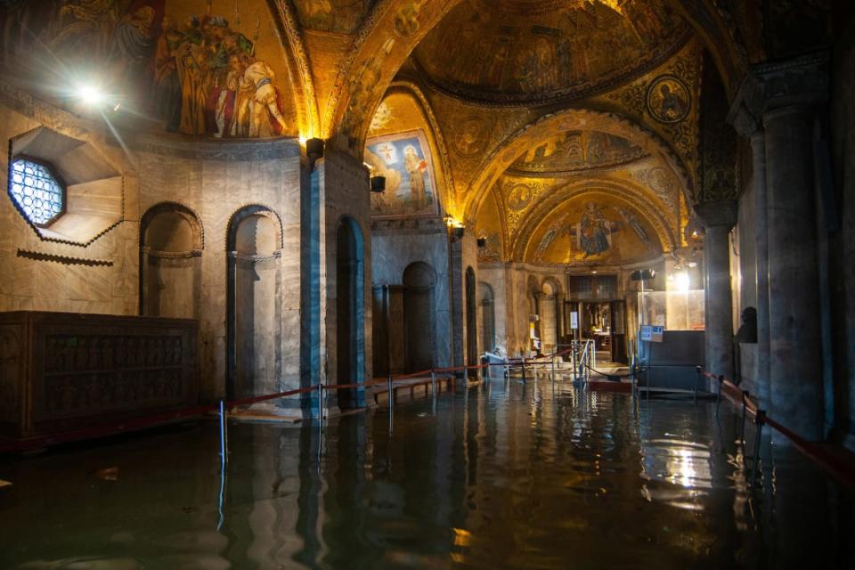 <div class="inline-image__caption"><p>Floodwaters caused substantial damage to St. Mark’s Basilica. “We came within a whisker of the apocalypse,” Pierpaolo Campostrini, a member of St. Mark’s management board, said Wednesday. “The water got into the basilica, it flooded the floor, broke windows and entered the crypt.”</p></div> <div class="inline-image__credit">Simone Padovani/Awakening/Getty</div>