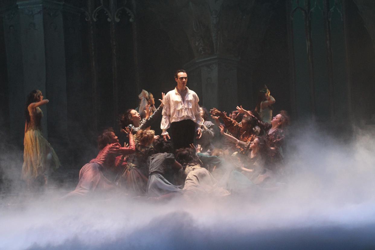 
The Count, played by Raul Peinado, and his brides take the stage in Alabama Dance Theatre’s “Dracula.”
