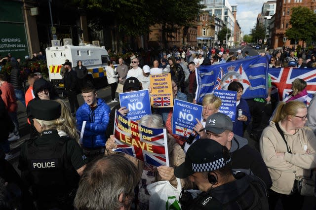 A far-right protest in Belfast city centre