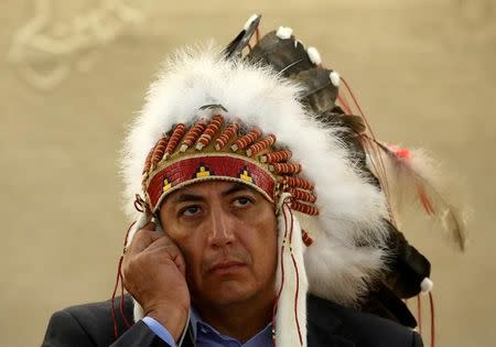 Dave Archambault II, chairman of the Standing Rock Sioux tribe, waits to give his speech against the Energy Transfer Partners' Dakota Access oil pipeline during the Human Rights Council at the United Nations in Geneva, Switzerland September 20, 2016. REUTERS/Denis Balibouse