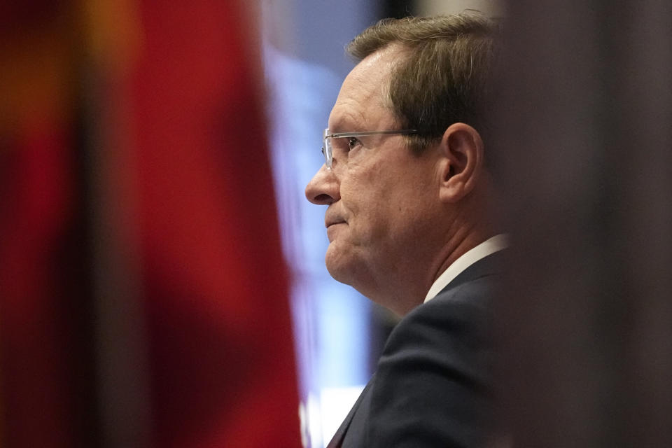 House Speaker Cameron Sexton, R-Crossville, looks onto the House floor on the first day of the 2024 legislative session Tuesday, Jan. 9, 2024, in Nashville, Tenn. (AP Photo/George Walker IV)