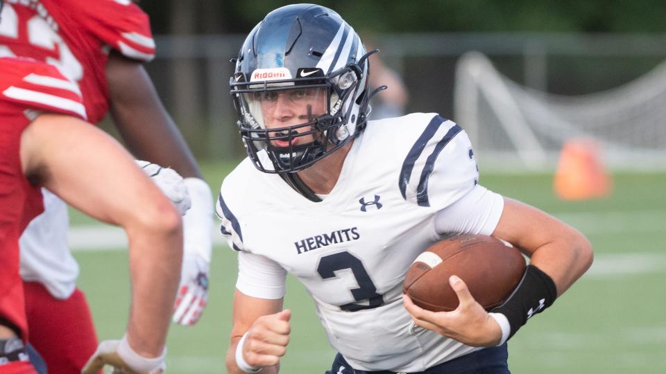 St. Augustine's Ryan Gambill runs the ball during the football game between St. Augustine and St. Joseph played at St. Augustine Preparatory School in Richland on Friday, September 2, 2022.