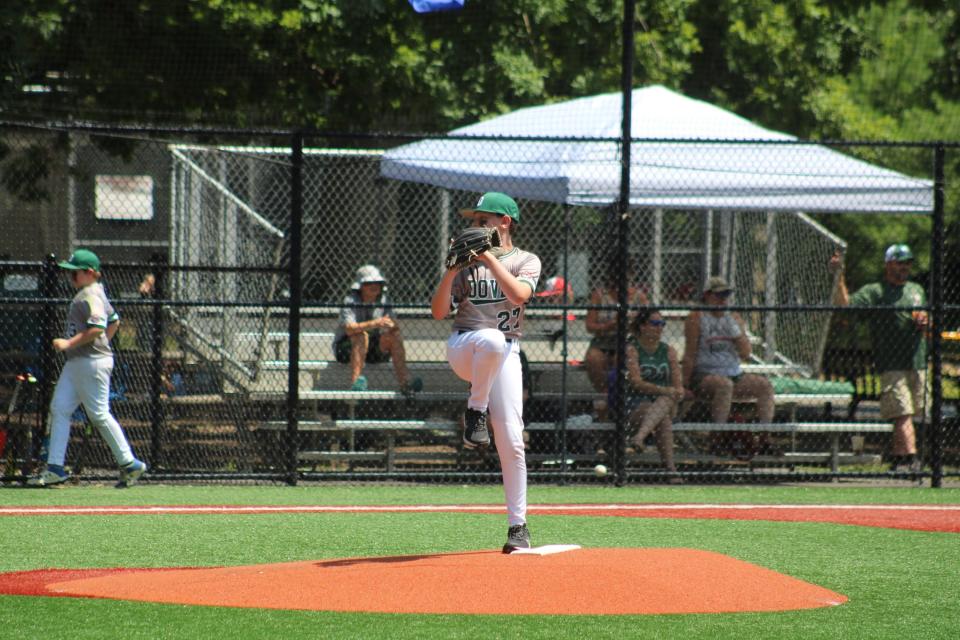 Dover 11U Cal Ripken pitcher Connor Lynch delivers during a 6-5 loss to West Hartford, Connecticut, in the New England regional tournament Tuesday, July 19, 2022 in New Canaan, Connecticut.