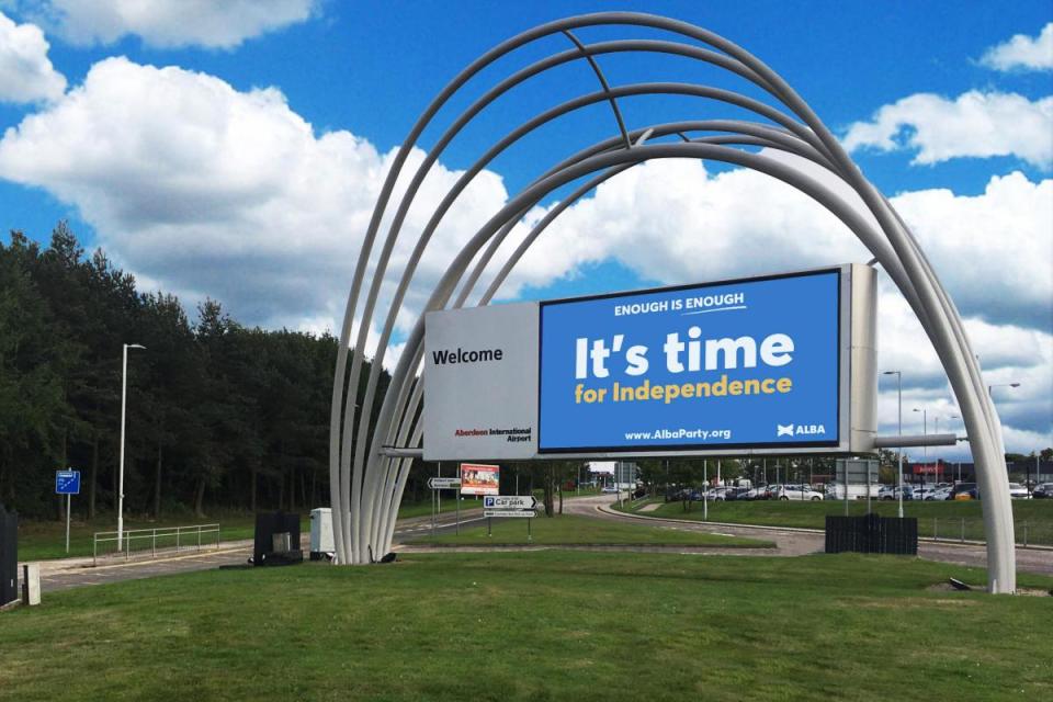 One of the billboards in the Alba campaign, pictured at Aberdeen Airport