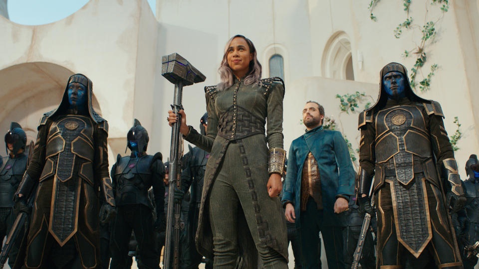 Dar Benn smiles alongside her Kree army in The Marvels