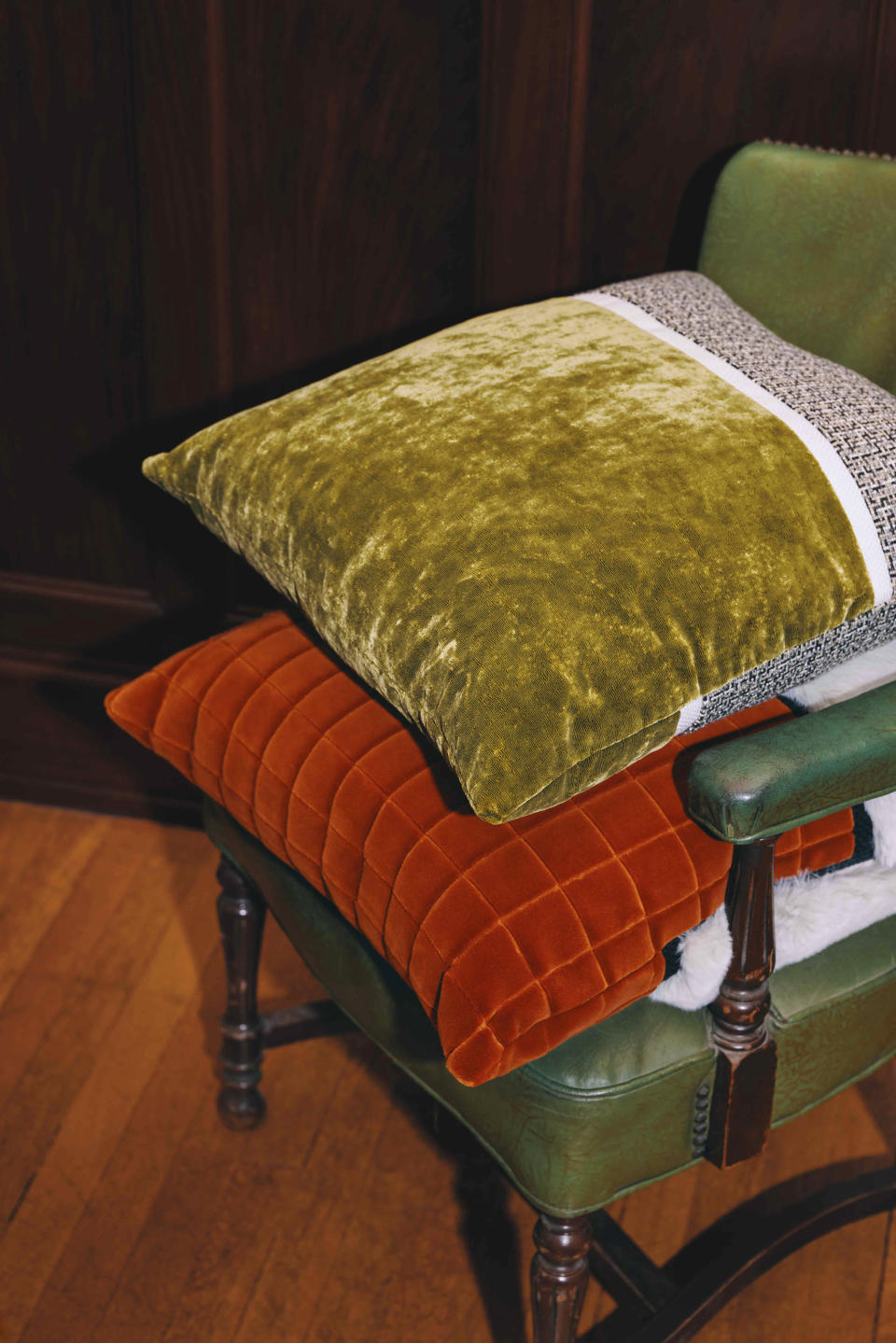 This image provided by Marrimor Objects shows Marrimor pillows. The collection features toss pillows that combine two different but equally soft materials like boucle, wool, velvet and faux fur. (Carl Ostberg/Marrimor Objects via AP)