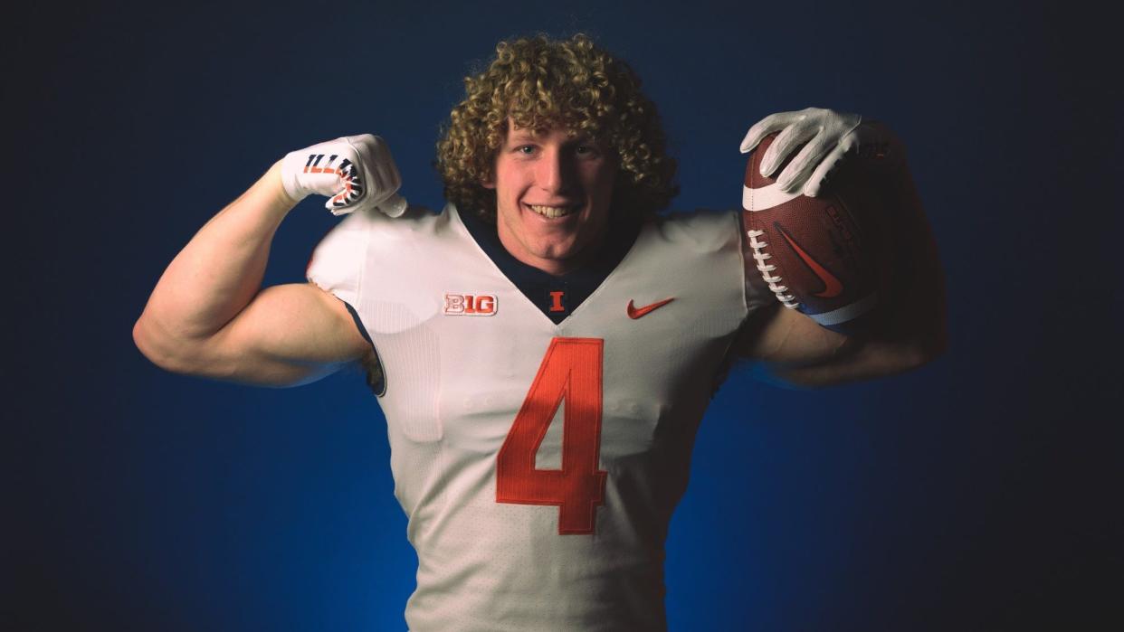 Spring Valley Hall all-stater Mac Resetich poses in an Illini uniform. The senior signed with the University of Illinois' Class of 2023.