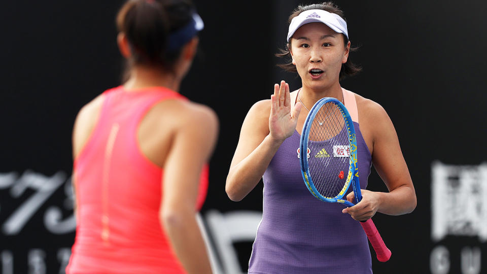 Peng Shuai, pictured here with Shuai Zhang at the Australian Open in 2020.