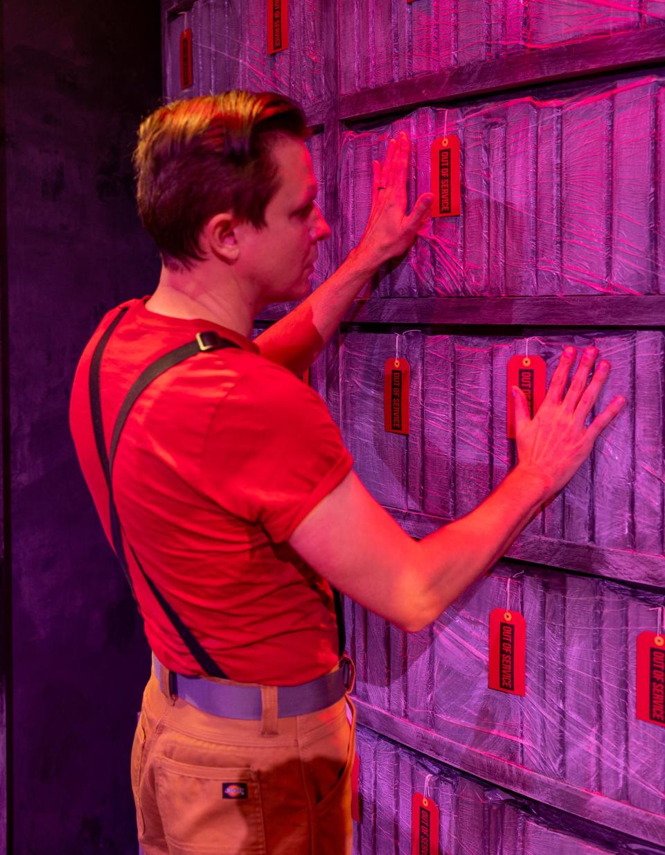 Niall McGinty (Montag) in the Hippodrome Theatre's production of "Fahrenheit 451."