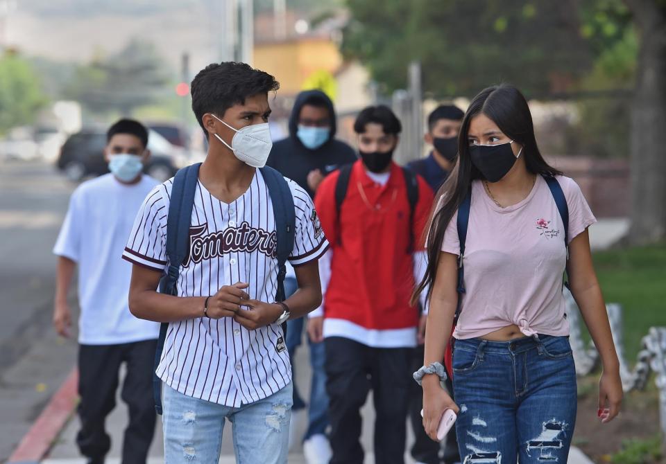 Students arrive on the first day of school amid the COVID-19 pandemic Aug. 18.